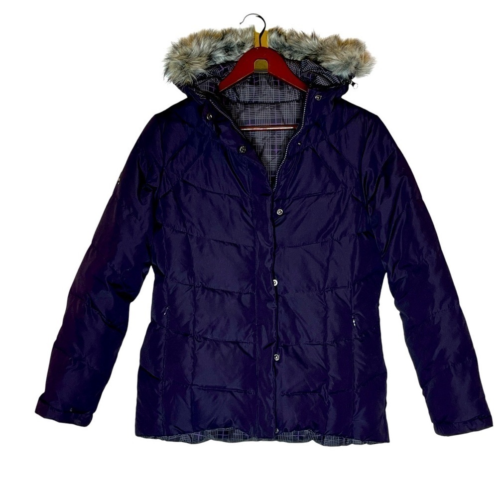 Free Country Reversible Down Plum/plaid Women’s Jacket Small